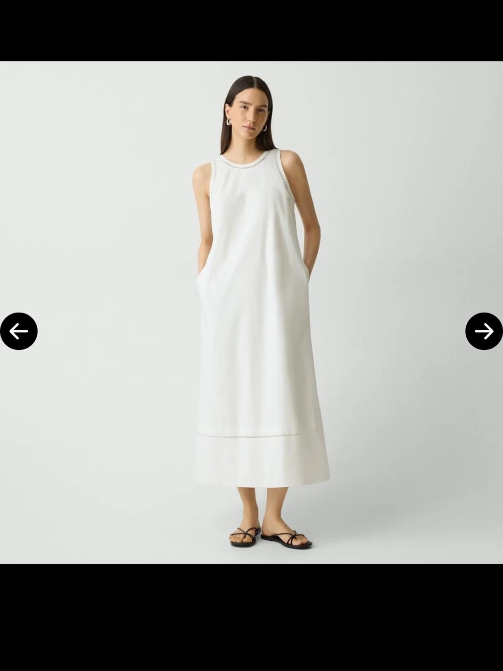 Theory Sleeveless white Midi Dress with Subtle Neck Trim